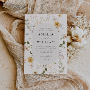 rustic wildflower floral frame wedding invitation