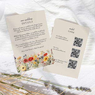 Rustic Wildflower Floral Wedding Details QR Code Enclosure Card