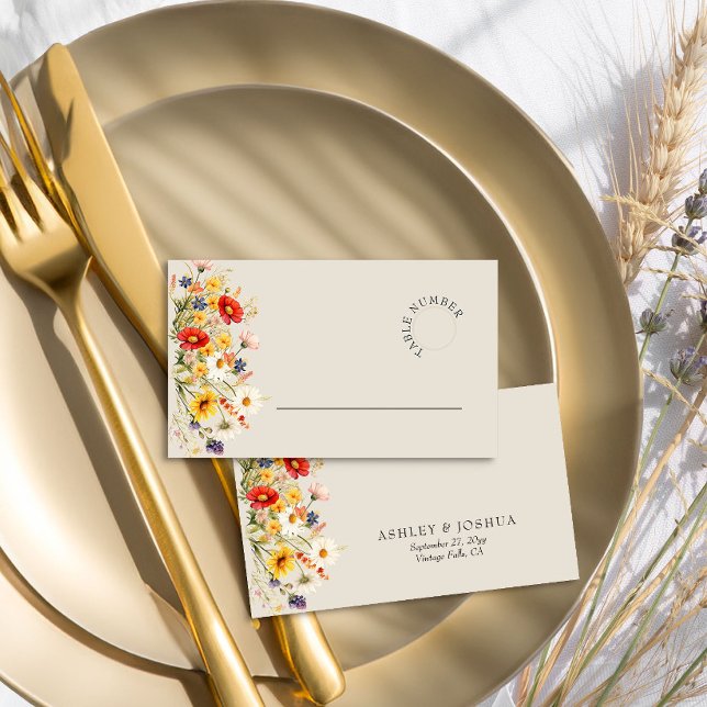 Rustic Wildflower Floral Wedding Escort Table Place Card (Wedding Table Place Cards from the Rustic Wildflower Wedding Collection by Darling & May)