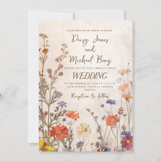 Rustic Wildflower Floral Wedding Invitation