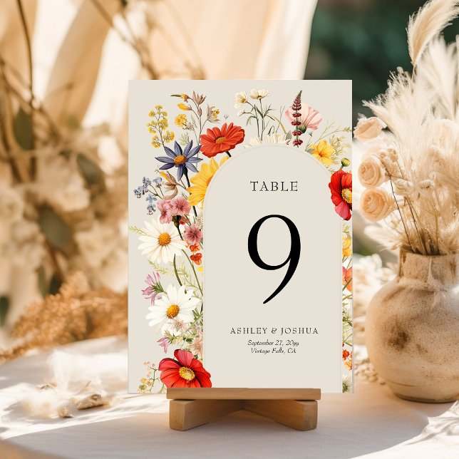 Rustic Wildflower Floral Wedding Table Number Card (Table Number Card from the Rustic Wildflower Wedding Collection by Darling & May)