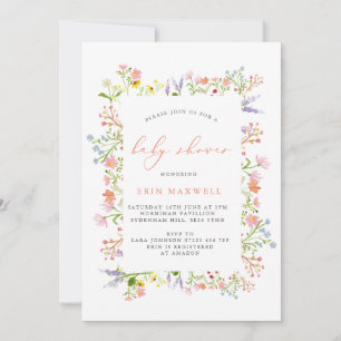 Rustic Wildflower Frame Baby Shower Invitation