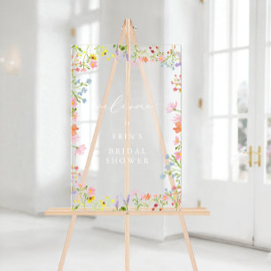 Rustic Wildflower Frame Bridal Shower Welcome Acrylic Sign