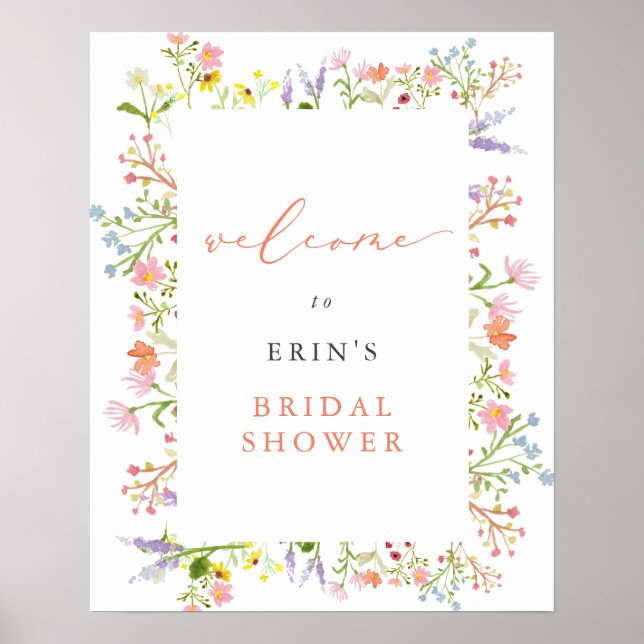 Rustic Wildflower Frame Bridal Shower Welcome Poster (Front)