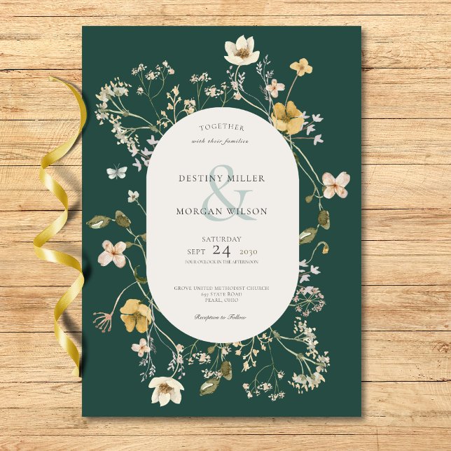 Rustic Wildflower Frame Emerald Green Invitation (Creator Uploaded)