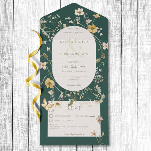 Rustic Wildflower Frame Emerald Green No Dinner All In One Invitation