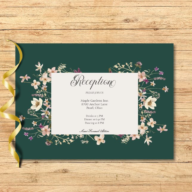 Rustic Wildflower Frame Emerald Green Reception Enclosure Card (Creator Uploaded)