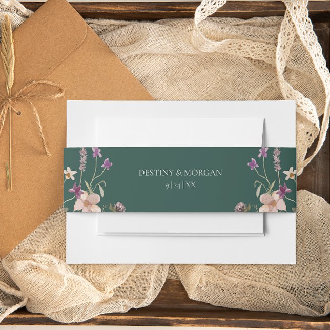 Rustic Wildflower Frame Emerald Green Wedding Invitation Belly Band (Creator Uploaded)