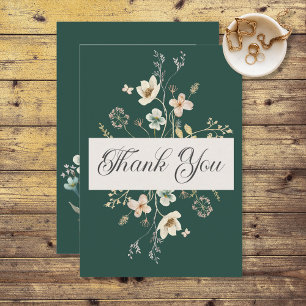 Rustic Wildflower Frame Emerald Green Wedding Thank You Card
