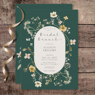 Rustic Wildflower Frame Green Bridal Brunch Invitation