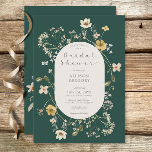 Rustic Wildflower Frame Green Bridal Shower Invitation