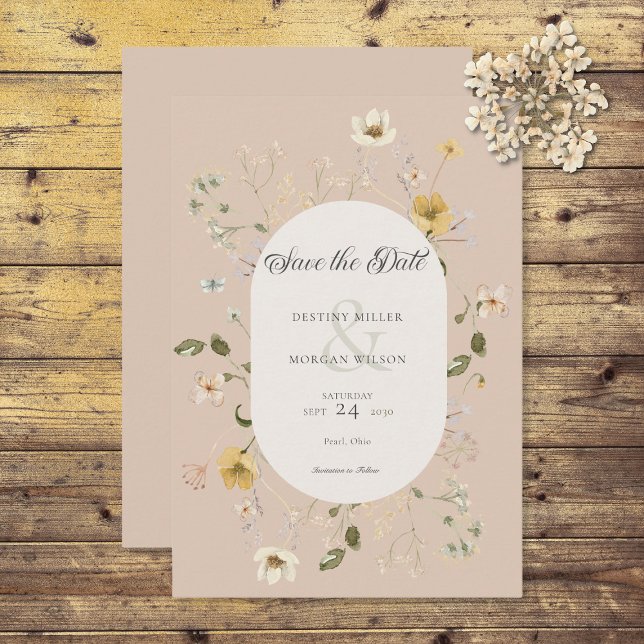 Rustic Wildflower Frame Pink Blush Save The Date (Creator Uploaded)
