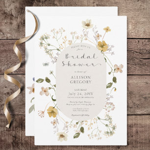 Rustic Wildflower Frame White Bridal Shower Invitation