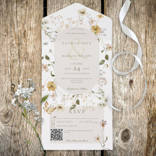 Rustic Wildflower Frame White QR Code All In One Invitation