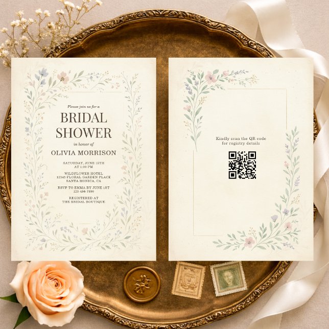 Rustic Wildflower Garden QR Code Bridal Shower Invitation (Creator Uploaded)