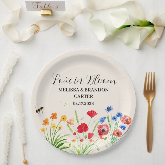 Rustic Wildflower Garden Spring Watercolor Wedding Paper Plate (Wedding)
