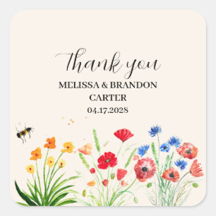 Rustic Wildflower Garden Spring Watercolor Wedding Square Sticker