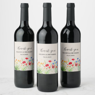 Rustic Wildflower Garden Spring Watercolor Wedding Wine Label