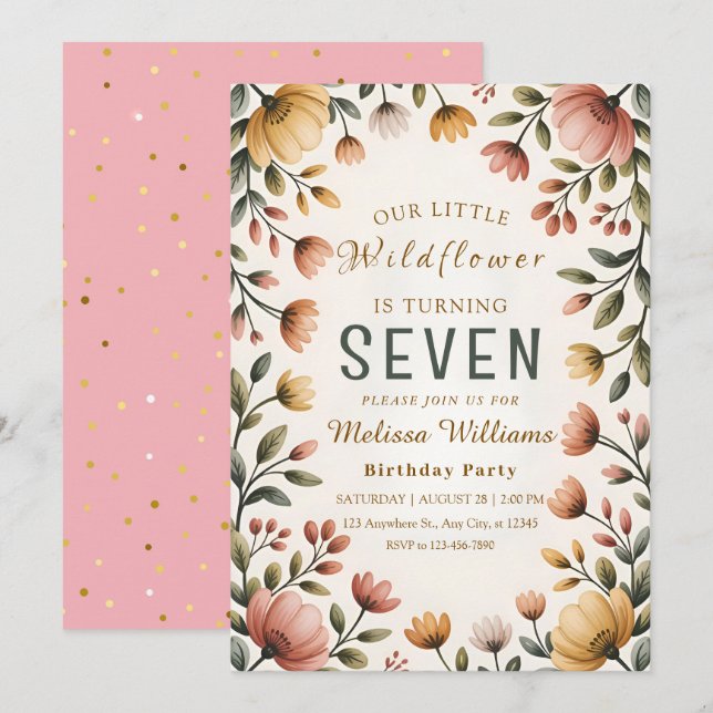 Rustic Wildflower Girl Birthday Invitation (Front/Back)