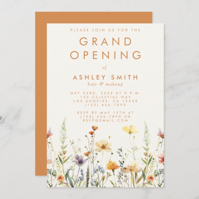 Rustic Wildflower Grand Opening Invitation (Front/Back)