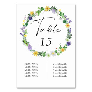 Rustic Wildflower Guest Names Wedding  Table Number