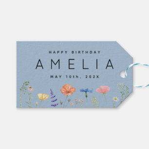 Rustic Wildflower Happy Birthday Name  Gift Tags
