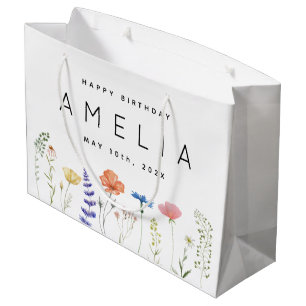 Rustic Wildflower Happy Birthday Name Large Gift Bag
