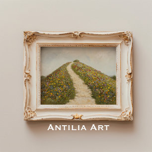 Rustic Wildflower Hill Painting Flower Meadow Poster