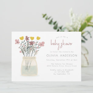 Rustic Wildflower Mason Jar Baby Shower Invitation