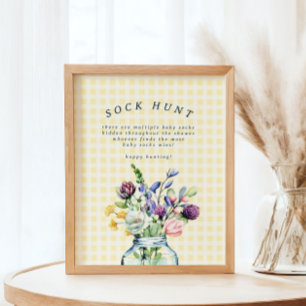 Rustic Wildflower Mason Jar Baby Sock Hunt Game Poster