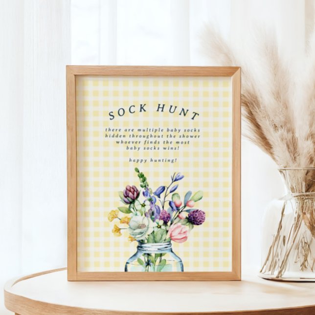 Rustic Wildflower Mason Jar Baby Sock Hunt Game Poster (Creator Uploaded)