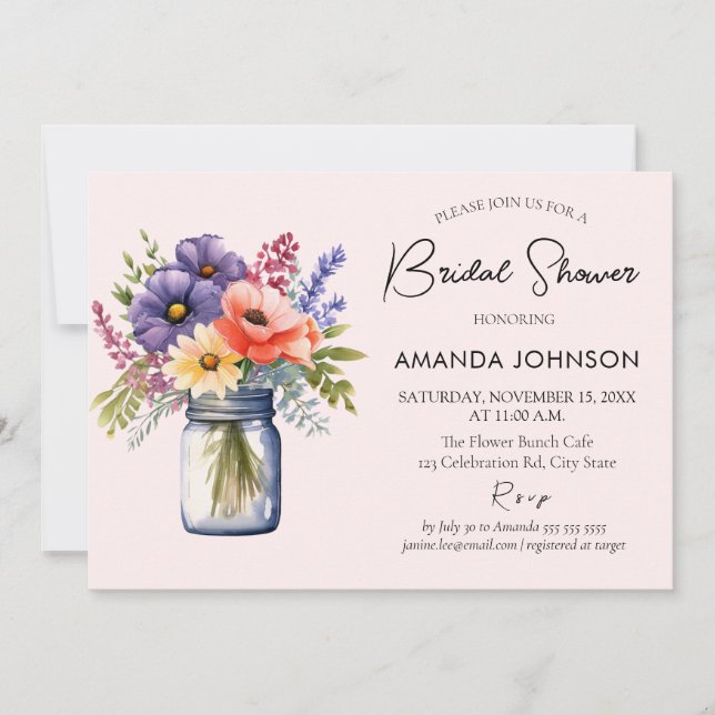 Rustic Wildflower Mason Jar Bridal Shower  Invitation (Front)