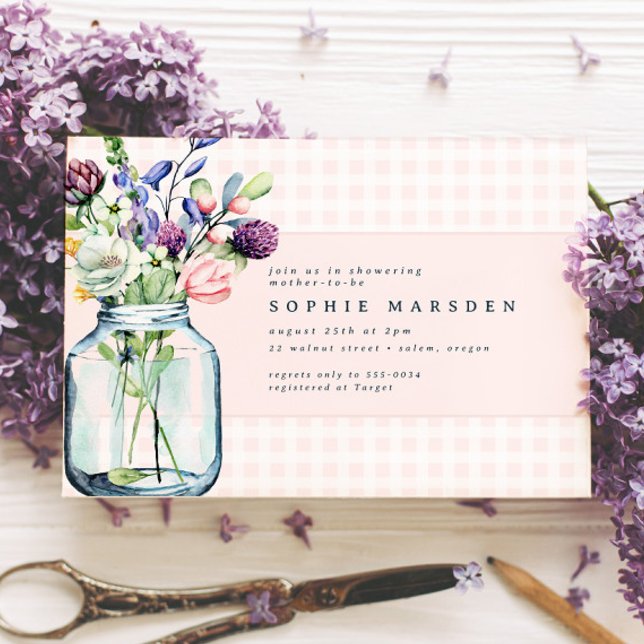 Rustic Wildflower Mason Jar Picnic Baby Shower Invitation (Creator Uploaded)