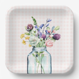 Rustic Wildflower Mason Jar Picnic Bridal Shower Paper Plate