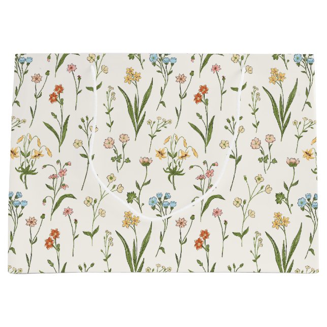 Rustic Wildflower Meadow Hand Drawn Multicolored Large Gift Bag (Front)