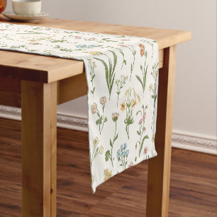 Rustic Wildflower Meadow Hand Drawn Multicolored Short Table Runner