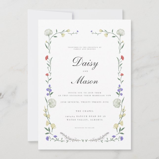Rustic Wildflower Meadow-Inspired wedding Invitation (Front)