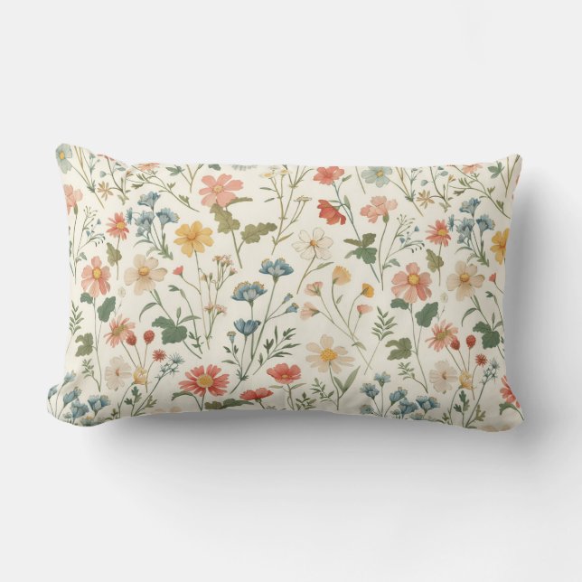 Rustic Wildflower Meadow Lumbar Cushion (Front)