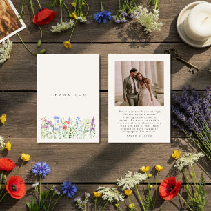 Rustic Wildflower Meadow Wedding Photo Thank You Card