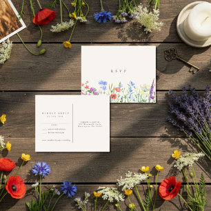 Rustic Wildflower Meadow Wedding RSVP Postcard