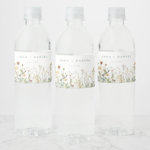 Rustic Wildflower Meadow Wedding Water Bottle Label