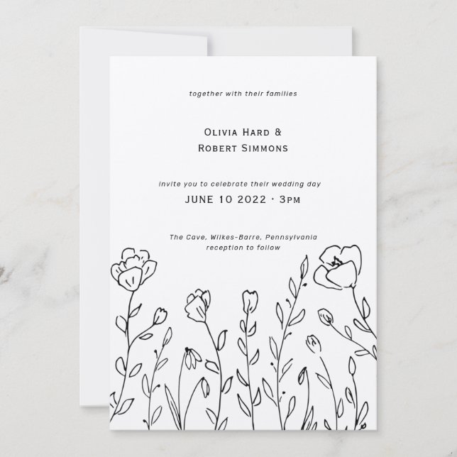 Rustic Wildflower Minimalist Wedding Invitation (Front)