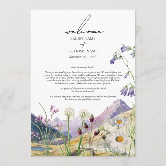 Rustic Wildflower Mountain Itinerary Wedding  Programme (Front)
