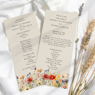 Rustic Wildflower Neutral Floral Wedding Program Invitation