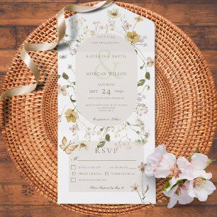 Rustic Wildflower Oval Frame White Dinner All In One Invitation