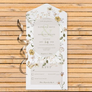 Rustic Wildflower Oval Frame White No Dinner All In One Invitation
