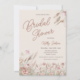 Rustic Wildflower Pampas Grass Bridal Shower Invitation
