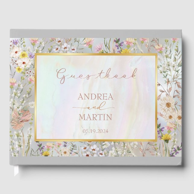 Rustic Wildflower Pastel Garden Wedding Guest Book (Front)