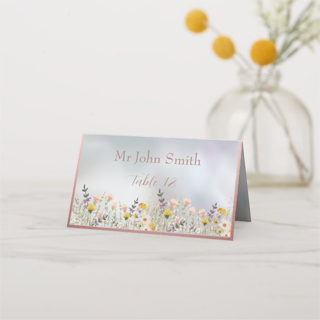 Rustic Wildflower Pastel Garden Wedding  Place Card (Front)