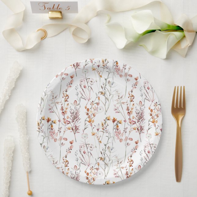 Rustic Wildflower Pattern Paper Plate (Wedding)